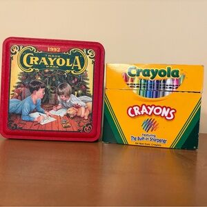 Vintage Crayola 64 Count Crayons. 2002 with 1992 Crayola Christmas Tin
